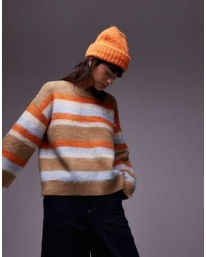 TOPSHOP Fluffy Stripe Jumper - Blue