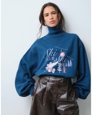 ASOS Disney pullover mit hohem kragen und mickey mouse ski club-aufdruck - Blau