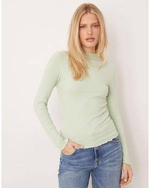 Jdy Lettuce Edge Long Sleeve Top - Natural