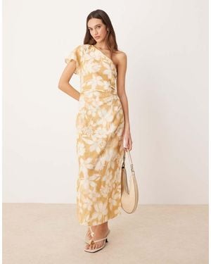 Mango One Shouder Floral Midaxi Dress - Natural