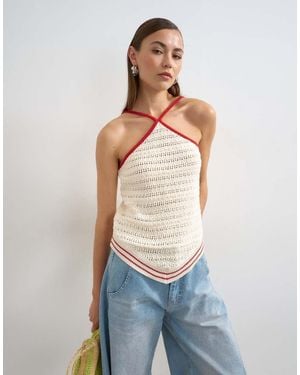 TOPSHOP Knitted Stitchy Halter Top - Blue