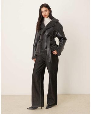 Gina Tricot Short Teddy Pu Belted Jacket - Natural