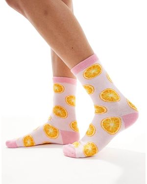 Accessorize Calcetines Rosas Con Estampado De Rodajas De Naranja De