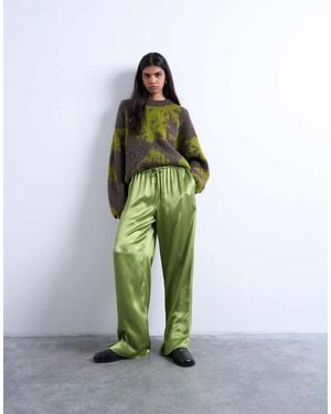 TOPSHOP Crinkle Satin Wide Leg Trouser - Green
