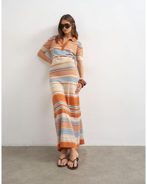 TOPSHOP – gestreifter maxi-strickrock - Weiß
