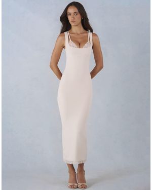 Oh Polly Lace Trim Detail Midi Dress - White