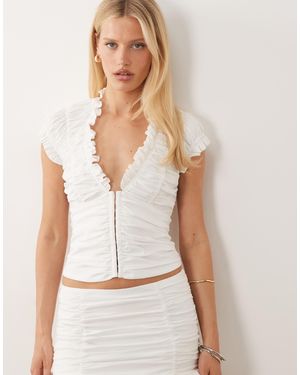 I.AM.GIA Zeya Cotton Rich Poplin Ruffle Trim Cap Sleeve Top - White