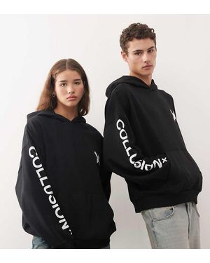 Collusion Felpa Nera Squadrata Con Cappuccio E Logo - Nero