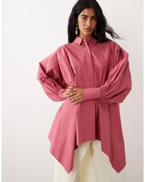 Iyal Cotton Drape Hem Balloon Sleeve Shirt - Red
