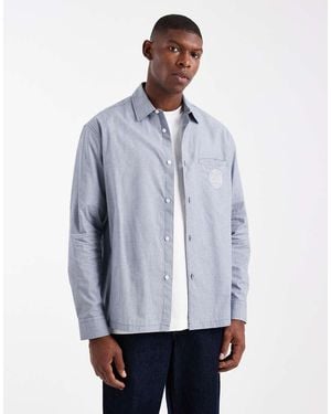 ASOS Relaxed Check Shirt With Chest Embroidery - Blue