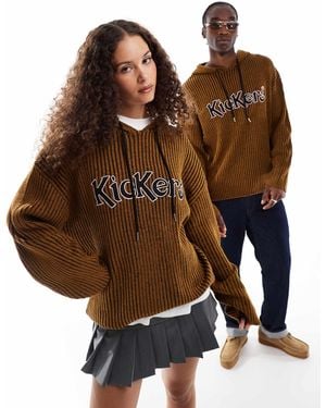 Kickers – legerer kapuzenpullover aus strick mit streifen und logo - Braun
