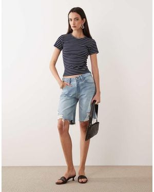 GOOD AMERICAN Vintage Mid Rise Bermuda Denim Shorts - Blue