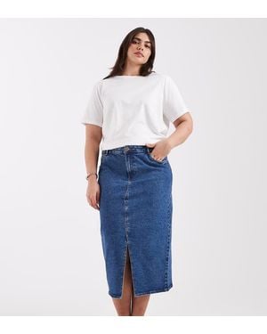 Vero Moda Split Front Denim Midi Skirt - Blue