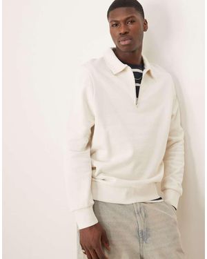 ASOS Standard Fit Quarter Zip Sweatshirt With Collar - Natural