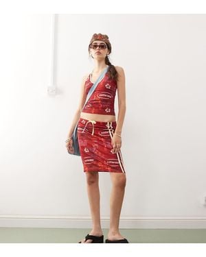 Collusion Knee Length Printed Drawstring Skirt Co-ord - Red