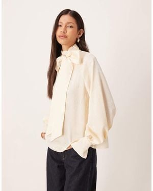 Pretty Lavish Oversized Pussybow Bell Sleeve Blouse - Natural