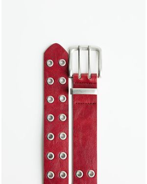 Bershka Faux Leather Belt With Eyelets - Red