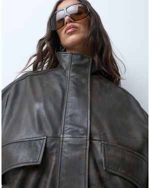 ASOS Oversized Real Leather Bomber Jacket - Black