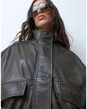 ASOS Bomber oversize en cuir véritable délavé - Noir