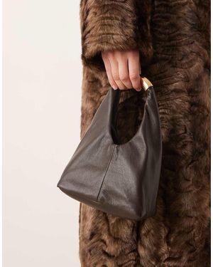Mango Bolso De Mano Pequeño Con Detalle Dorado De - Marrón