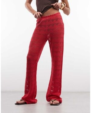 Monki Crochet Style Wide Leg Trousers - Red