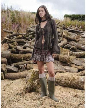 Daisy Street Boho Ruffle Cardigan With Flippy Hem - Brown