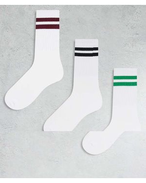 JJXX Pack De 3 Pares De Calcetines Deportivos Blancos Con Detalle De Rayas Negras, Burdeos Y Verdes De - Multicolor