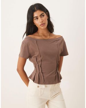 ASOS Off Shoulder Cinched Waist Detail Tee - Brown