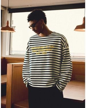 Bershka Striped Round Neck Sweatshirt - Black