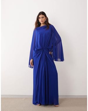 ARRANGE Drop Waist Grecian Draped Cape Sleeve Maxi Dress - Blue