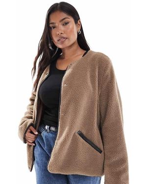 Vero Moda Lightweight Contrast Teddy Jacket - Brown