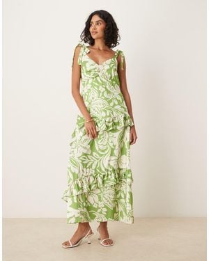 Lovedrobe Tie Shoulder Ruffle Midaxi Dress - Green