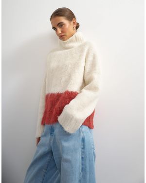 TOPSHOP Gestrickter oversize-pullover mit hohem kragen und abstraktem print - Rot