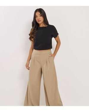 PixieGirl Petite Pleated Palazzo Trousers - Natural