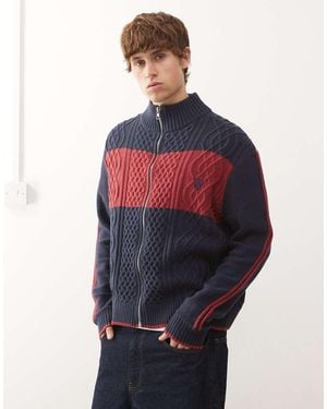 Collusion Zip Through Knitted Sports Top - Blue