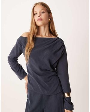 ASOS Soft Asymmetric Top Co-ord With Ruched Detail - Blue