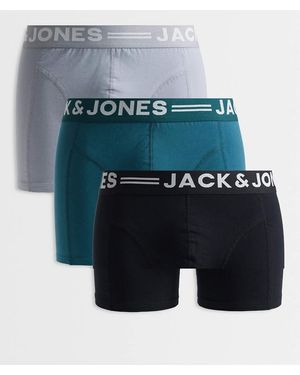 Jack & Jones Pack De 3 Calzoncillos Negros Con Cinturillas En El Mismo Tono De - Azul