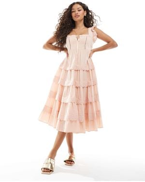 Miss Selfridge Lace Eyelet Trim Babydoll Midi Dress - Pink