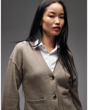 & Other Stories Wool Blend Cardigan With Cinched Waist And Volume Sleeves - Grey