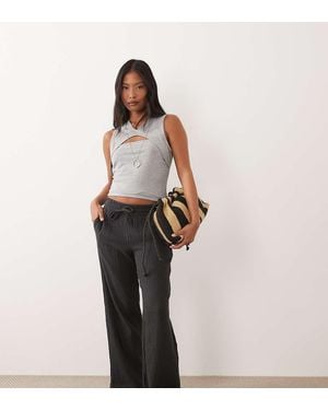 JDY Petite Wide Leg Cheesecloth Trousers - Black