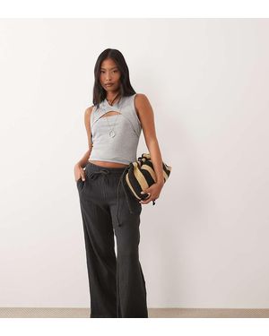 JDY Petite Pantalones Negro Lavado De Pernera Ancha De Bambula