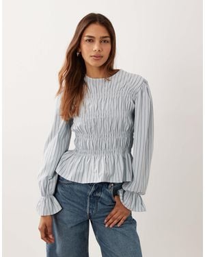 ASOS Shirred Long Sleeve Top - Gray