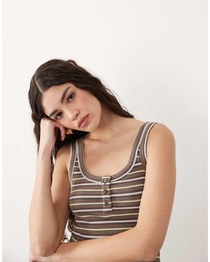 ASOS Striped Henley Vest Top - Multicolour