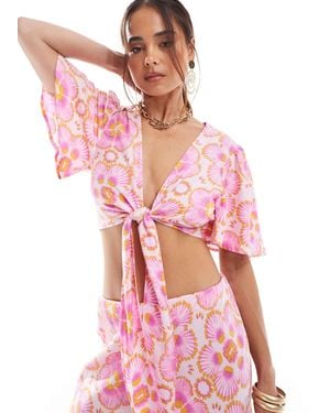 Y.A.S Y.A.S Cropped Tie Front Top Co-Ord - Pink