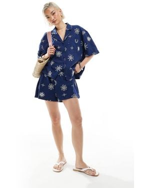 ASOS Boxer Shorts With Solstice Embroidery - Blue