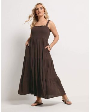 Yours Clothing Shirred Maxi Dress - Brown