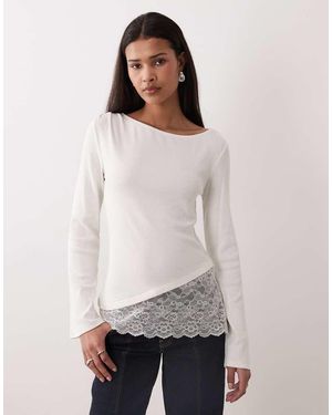 Gina Tricot Top Met Boothals En Kanten Detail - Naturel