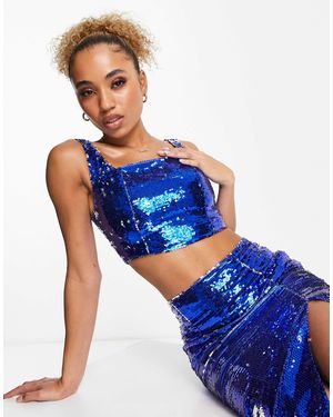 Collective The Label Exclusivité - crop top d'ensemble à sequins - Bleu