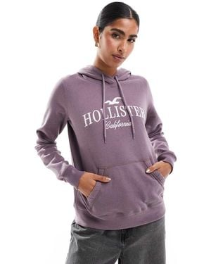 Hollister Logo Detail Pullover Hoodie - Purple