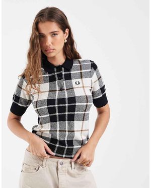 Fred Perry Polo De Punto Bouclé A Cuadros Tartán En-Blanco - Gris